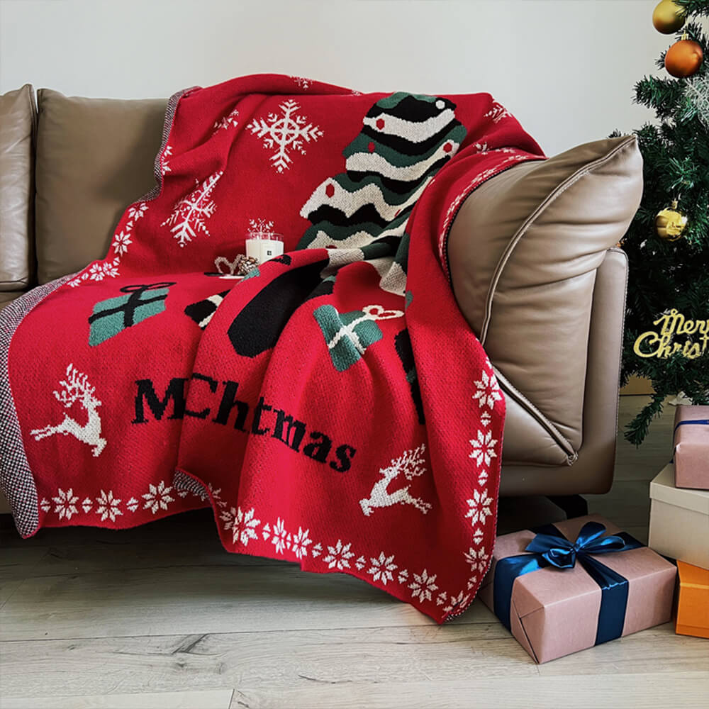 Couverture tricotée confortable à motif d'arbre de noël, décoration de vacances