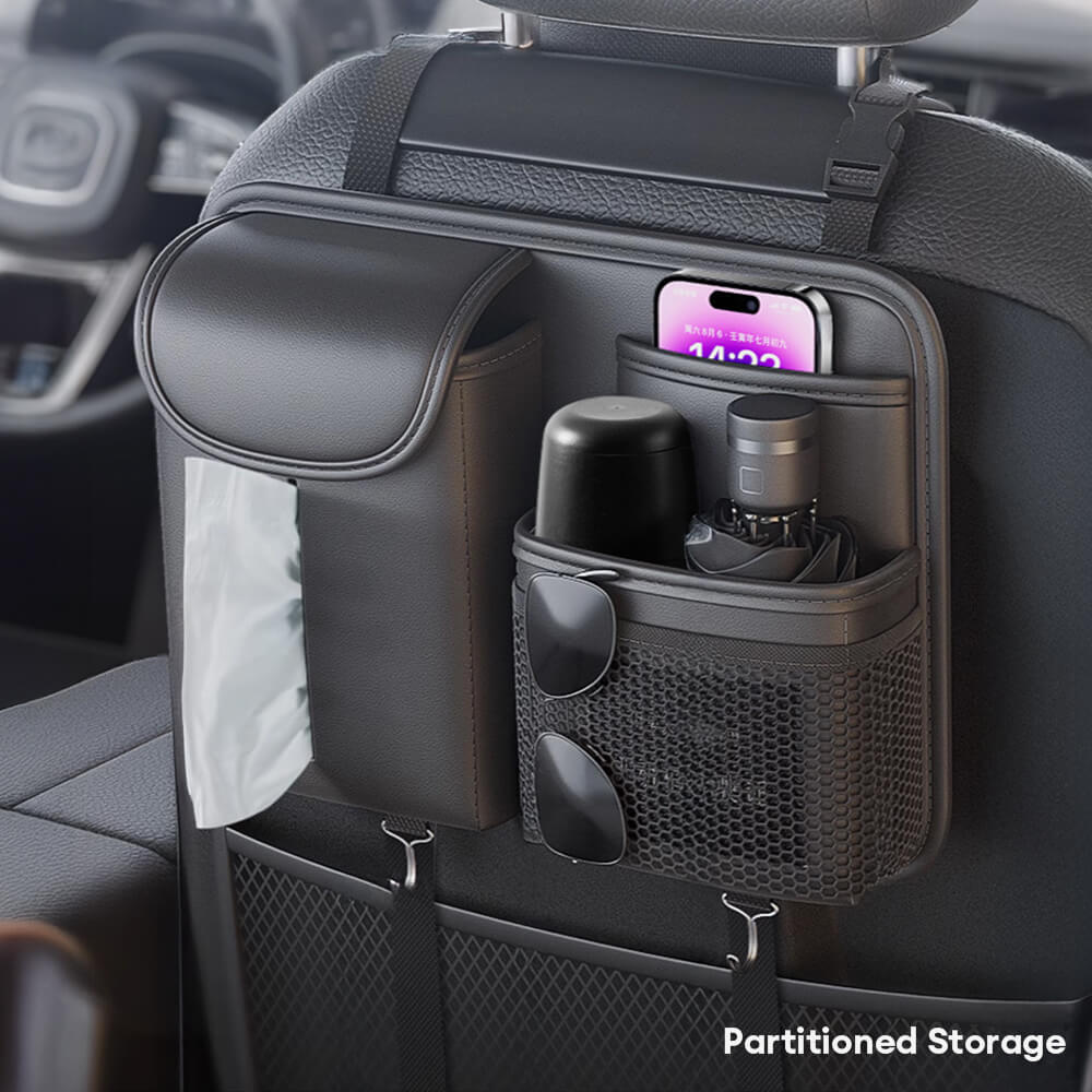 Compact Car Seat Back Organizer with Tissue Holder