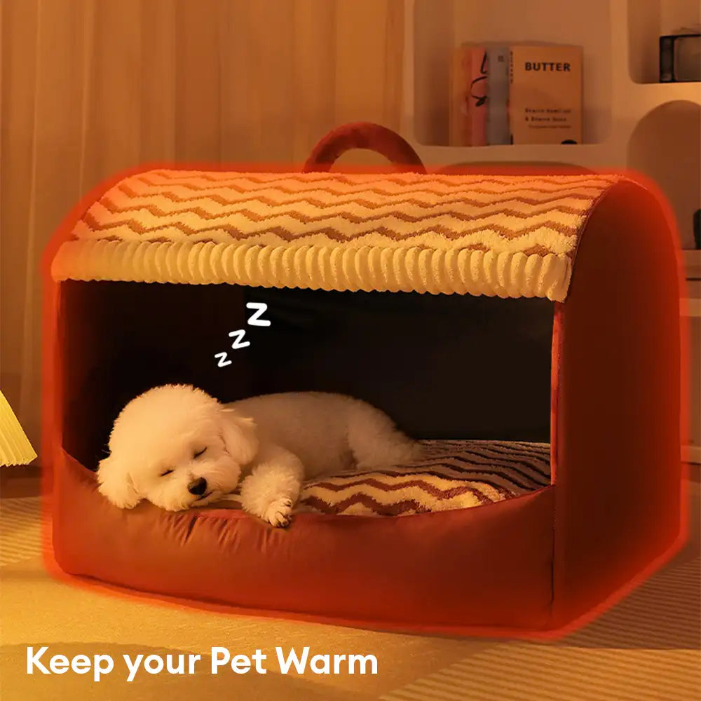 Cozy Cabin Portable Semi-Enclosed Dog Bed with Roof Warming And Durable
