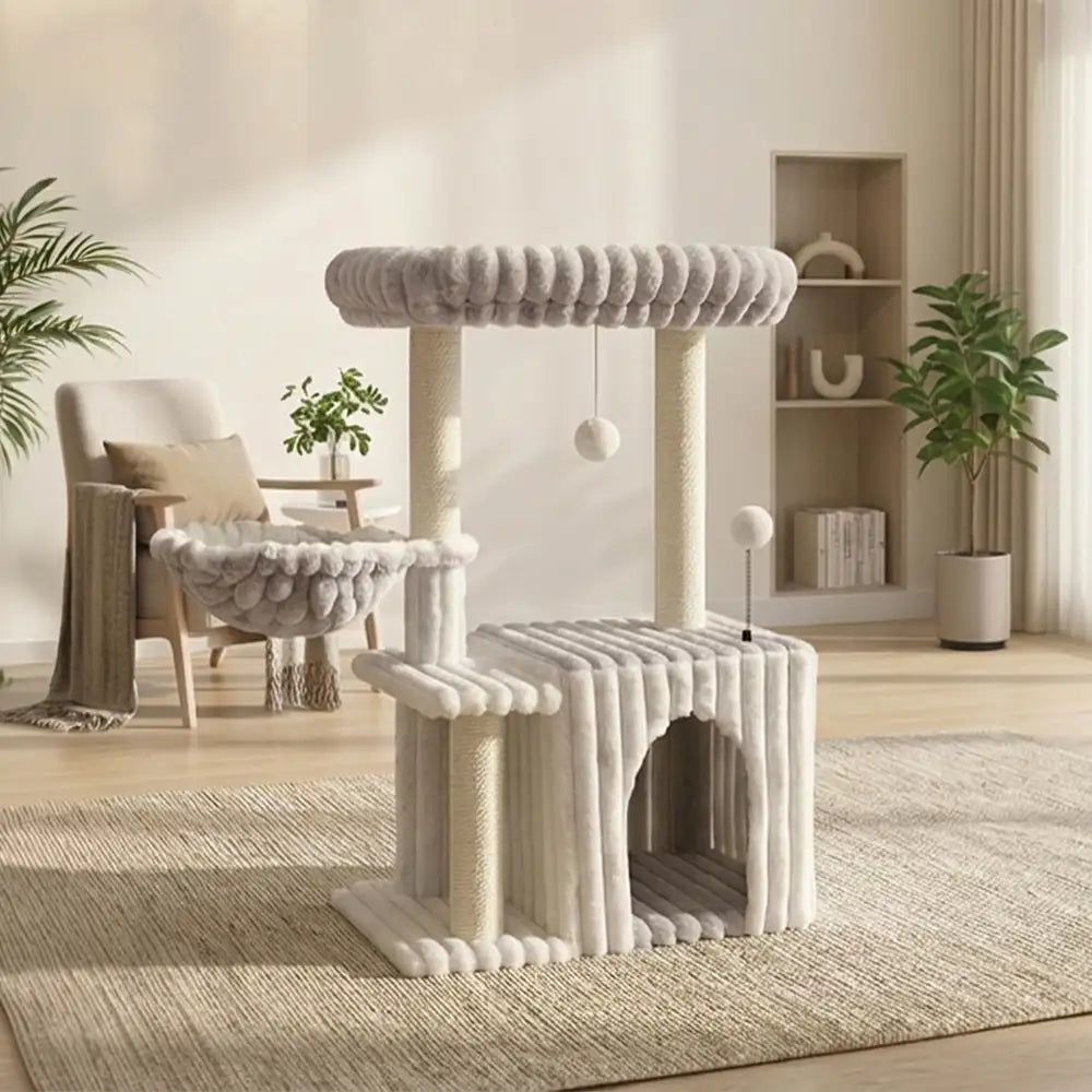 Cozy Fluffy One-Piece Climbing Frame Cat Scratching Cat Tree with Condo