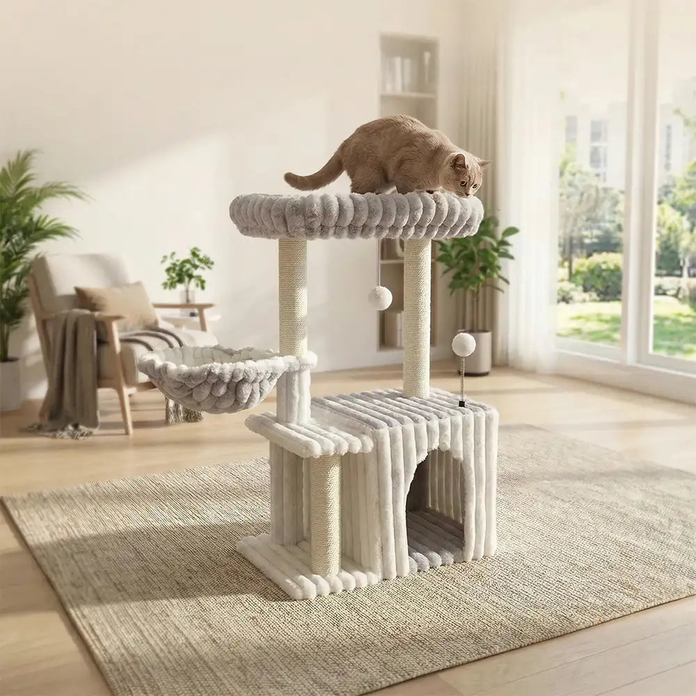Cozy Fluffy One-Piece Climbing Frame Cat Scratching Cat Tree with Condo