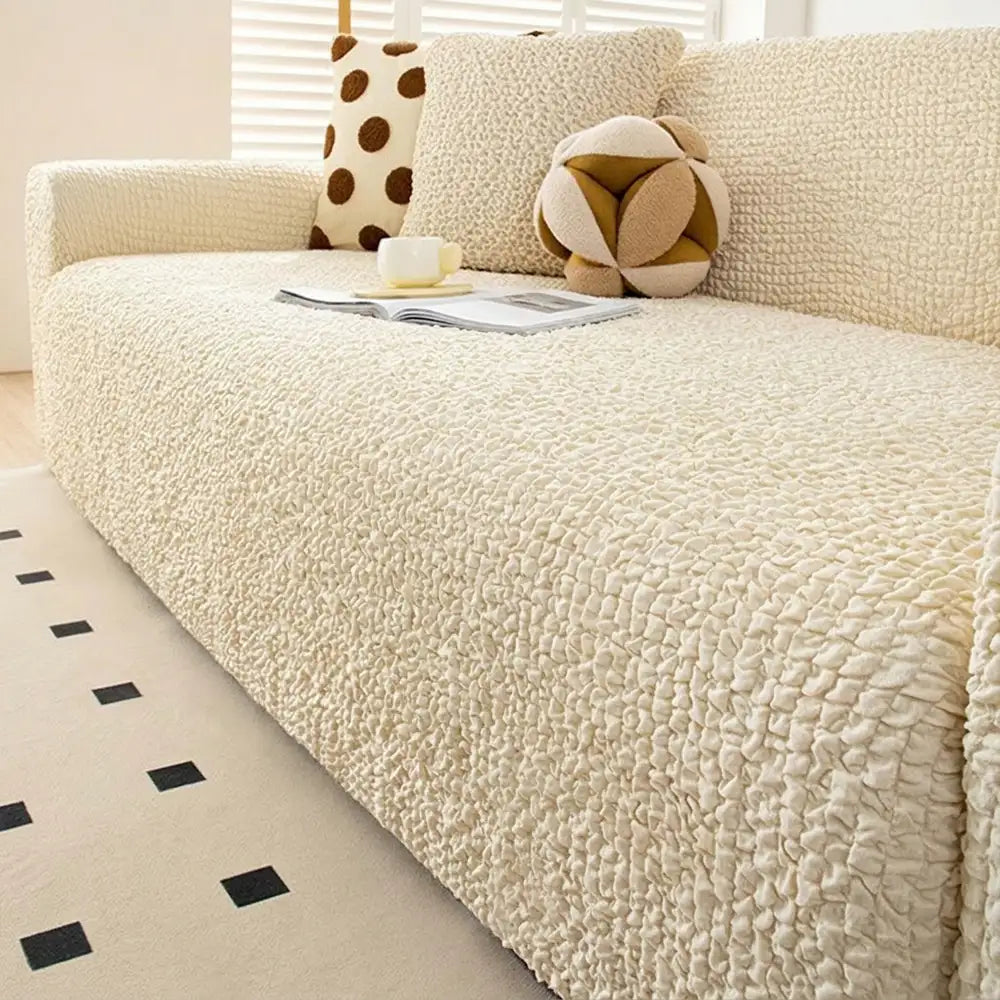 Cream Style Seersucker Breathable Stretchy Full-Coverage Magic Couch Cover