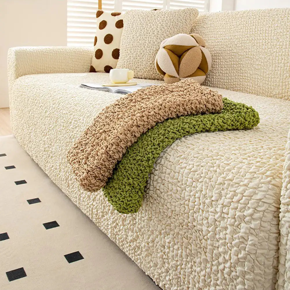Cream Style Seersucker Breathable Stretchy Full-Coverage Magic Couch Cover