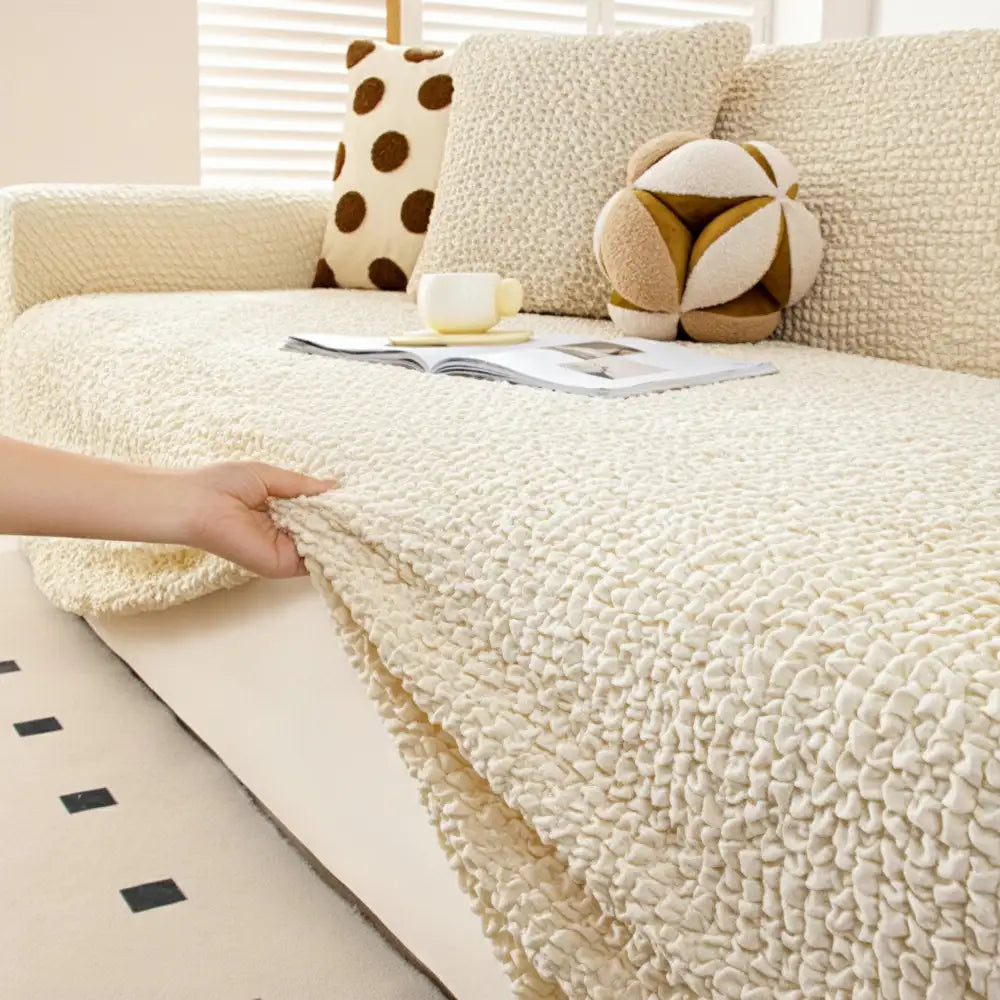 Cream Style Seersucker Breathable Stretchy Full-Coverage Magic Couch Cover