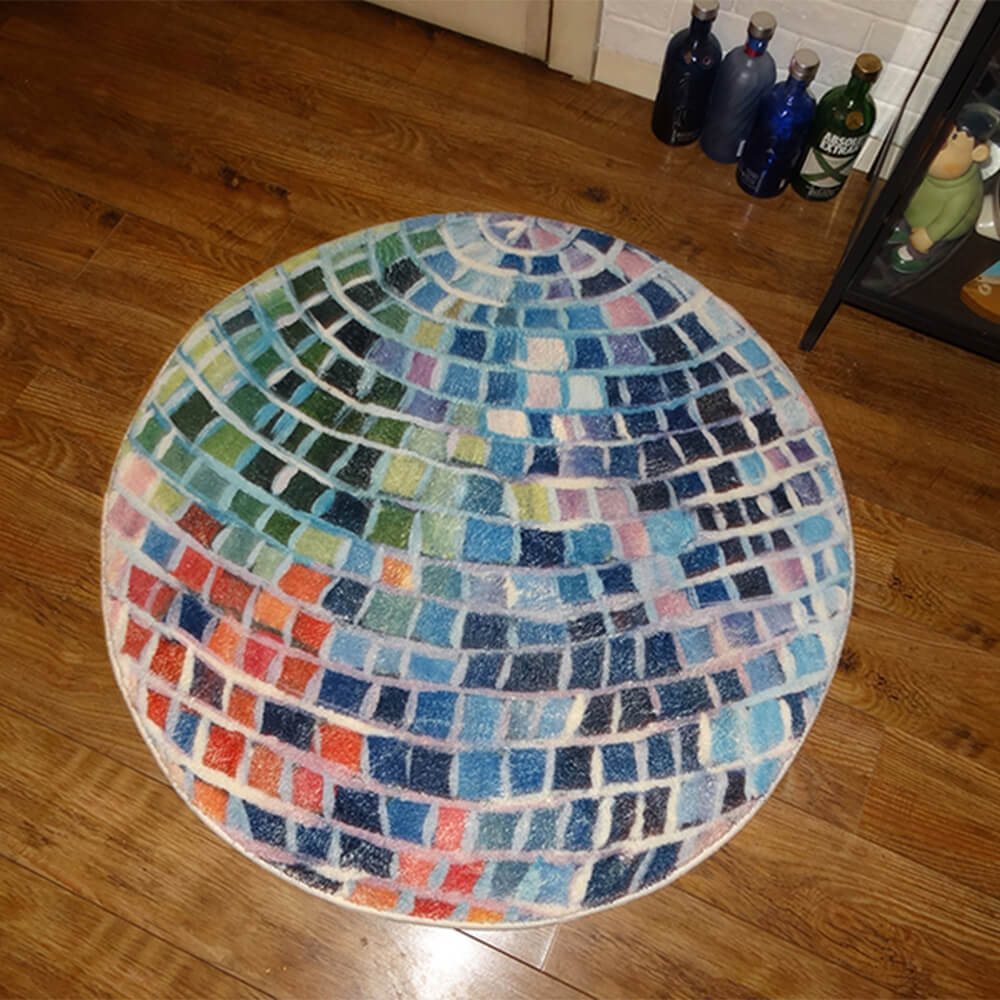 Tapis rond en faux cachemire à blocs de couleurs Disco Ball