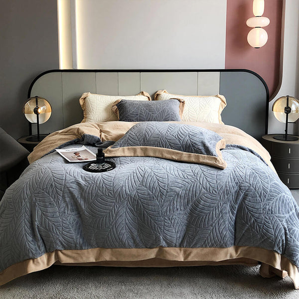 Juego de lecho de terciopelo de terciopelo elegante en relieve en relieve en relieve