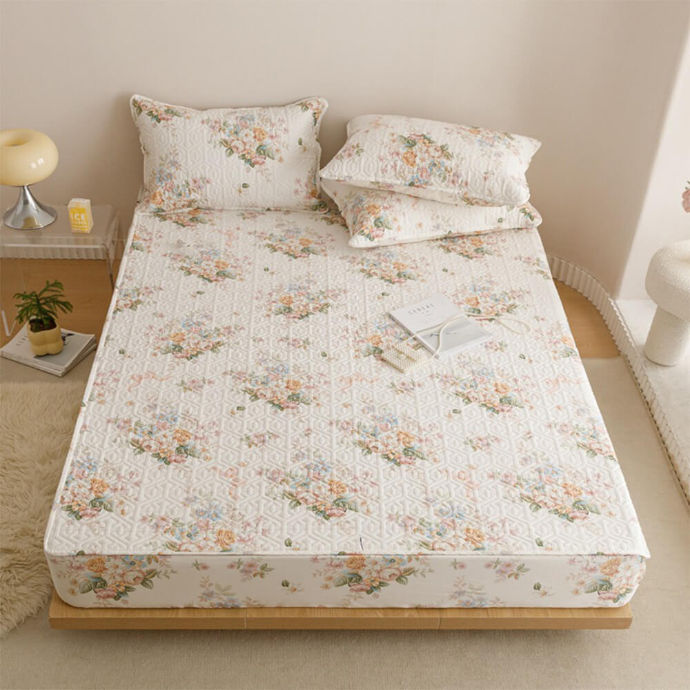 Elegant Floral Cotton Fitted Sheet Mattress Cover