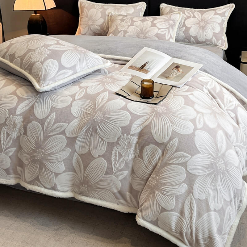 Elegant Floral Embossed Ultra-Soft Warm Bed Sheet Set