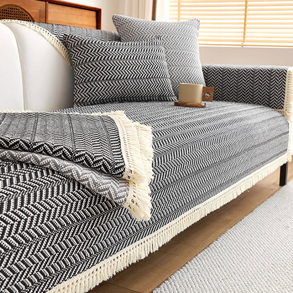 Elegant Woven Breathable Cotton-Linen Textured Couch Cover