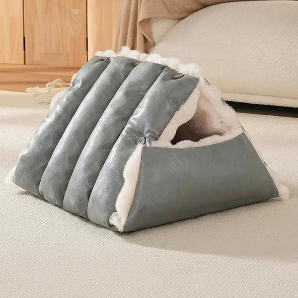 Faux Leather Vintage Multi-function Plush Dog Bed Convertible Dog Car Seat