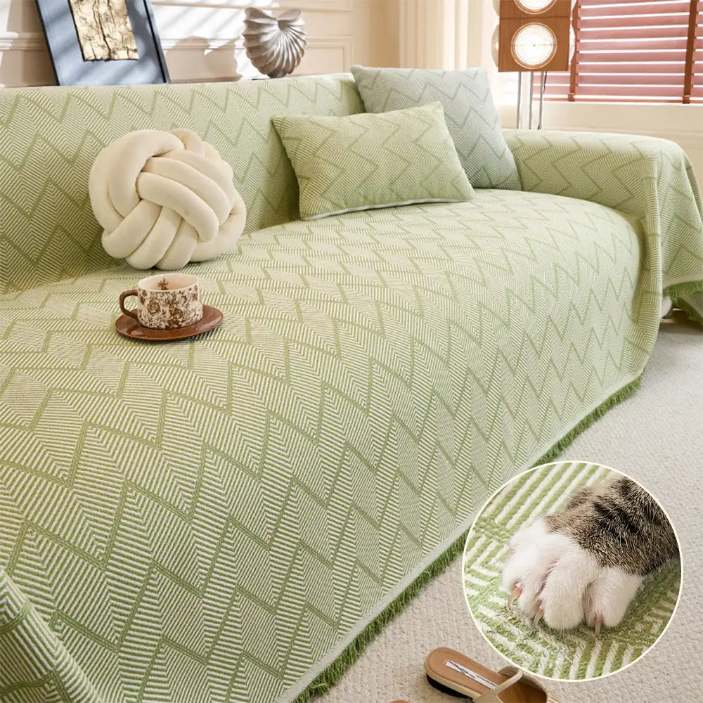 Faux Linen Scratch-Resistant Furniture Protector Sofa Blanket Couch Cover