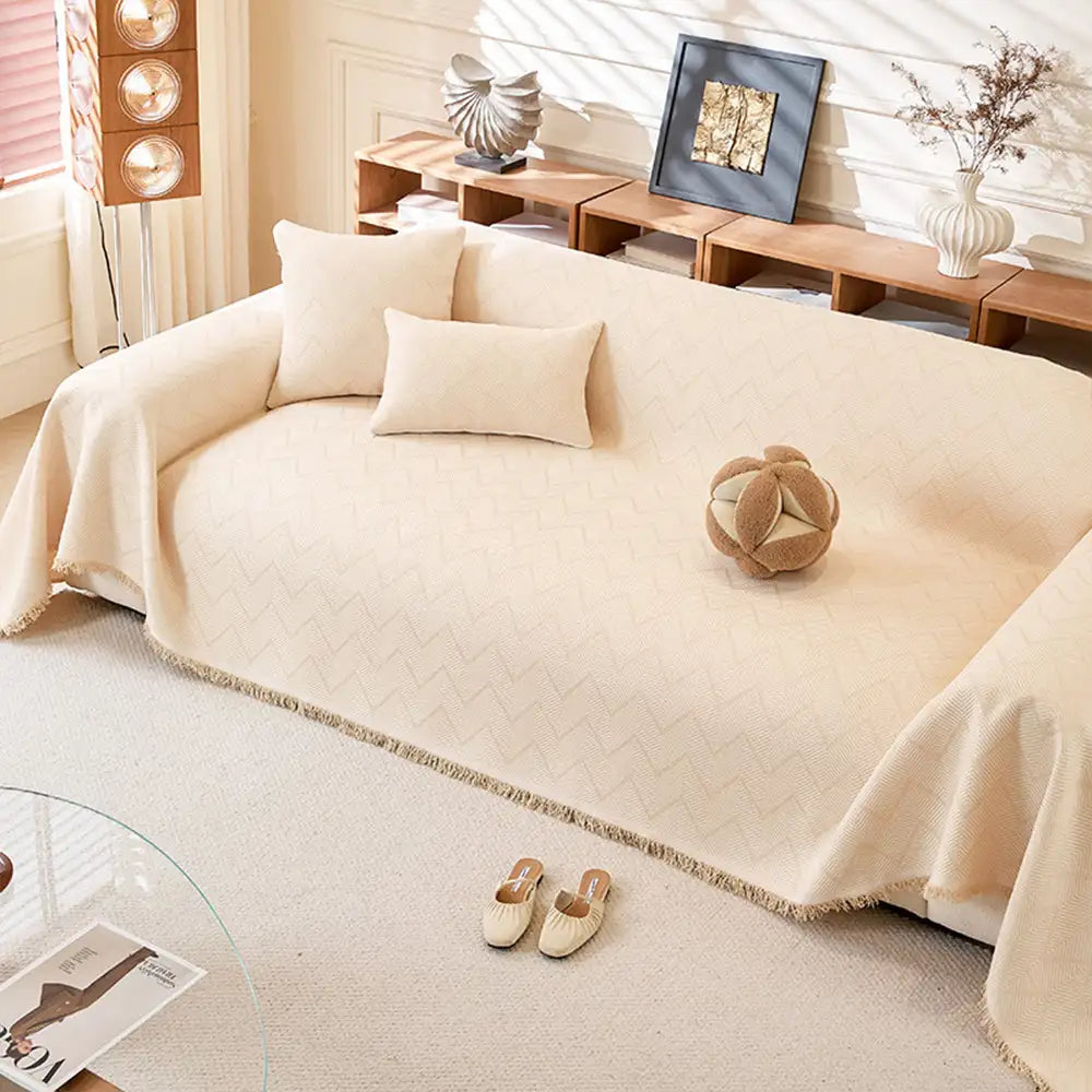 Faux Linen Scratch-Resistant Furniture Protector Sofa Blanket Couch Cover