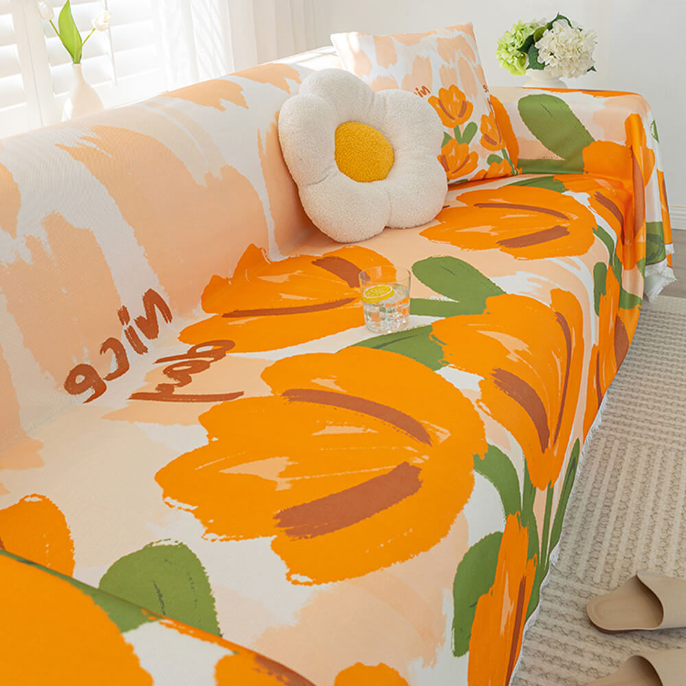 Couverture de canapé de protection de meubles de couverture complète en soie glacée de refroidissement floral
