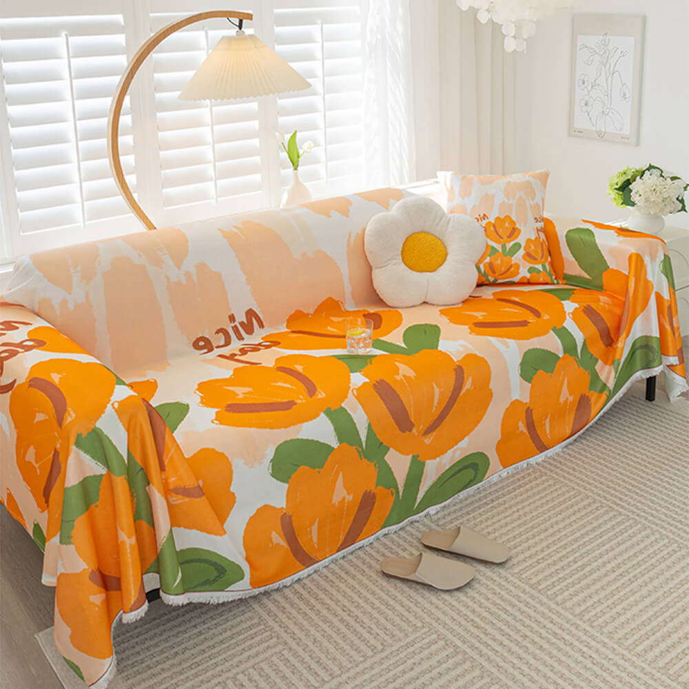 Floral Cooling Ice Silk Full Coverage Furniture Protective Couch Cover