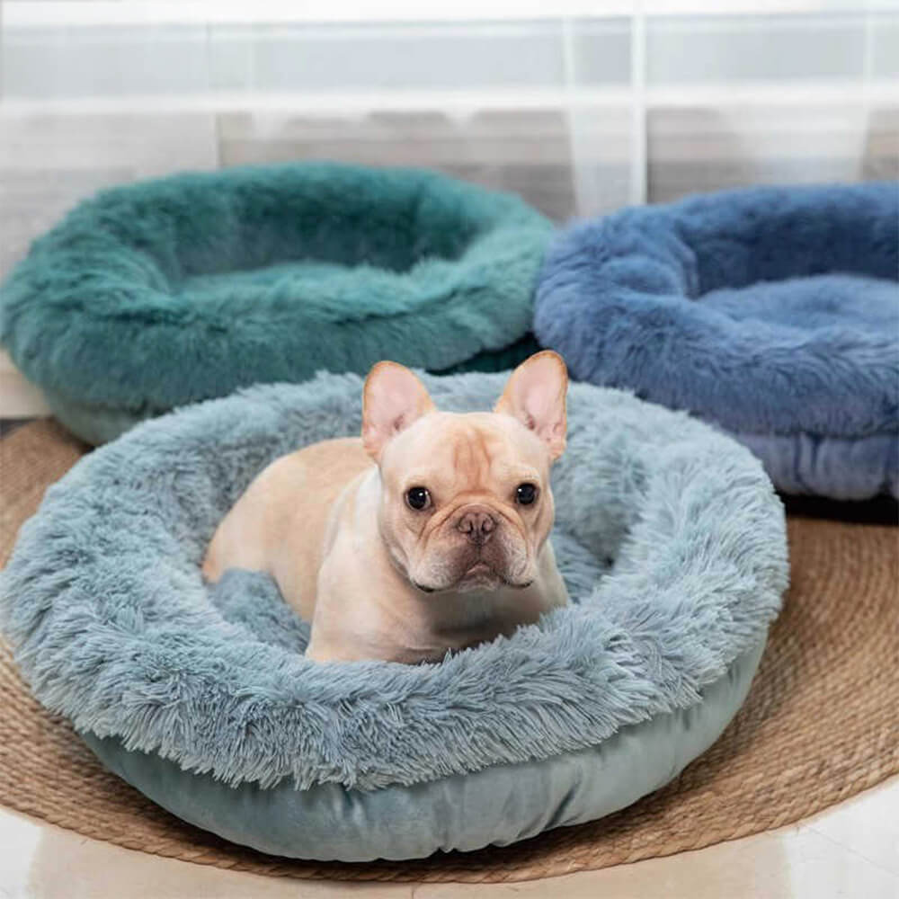 Fluffy Round Snuggle Nest Warm Sleeping Dog & Cat Bed