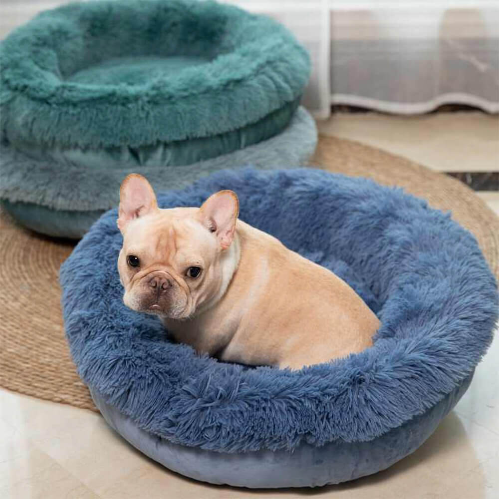 Fluffy Round Snuggle Nest Warm Sleeping Dog & Cat Bed