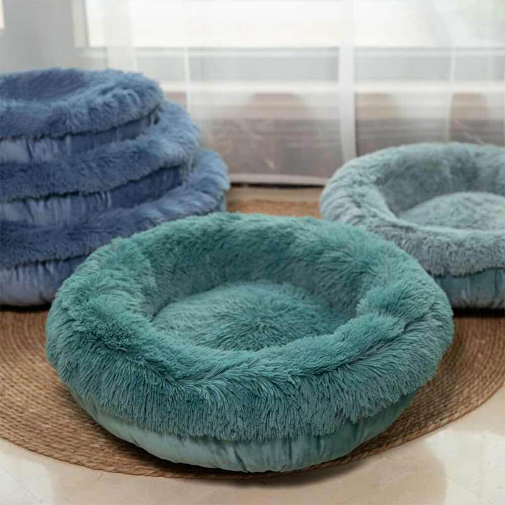 Fluffy Round Snuggle Nest Warm Sleeping Dog & Cat Bed