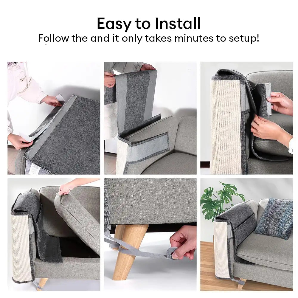 Fully Wrapped Cat Scratcher Mat Faux Sisal Sofa Armrest Protection for Cats