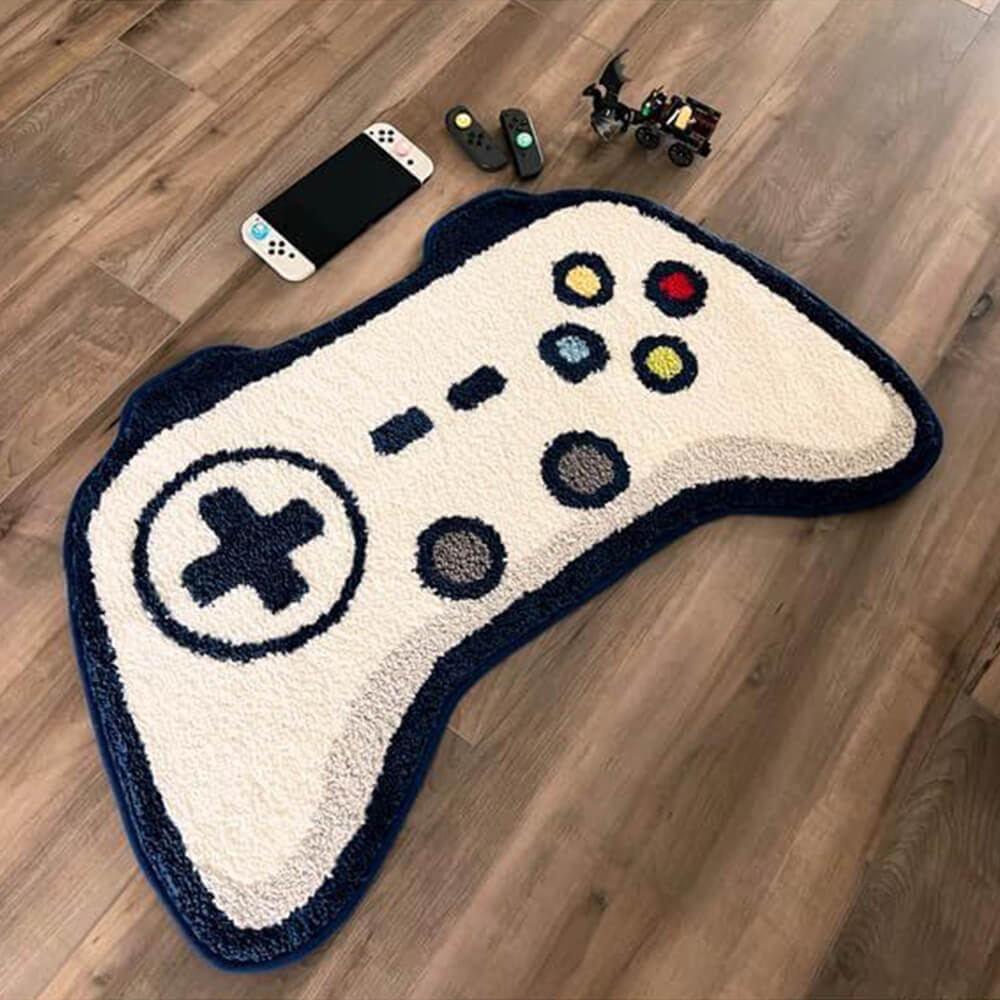 Bedruckter Teppich in Form eines Gamecontrollers aus Kunstkaschmir