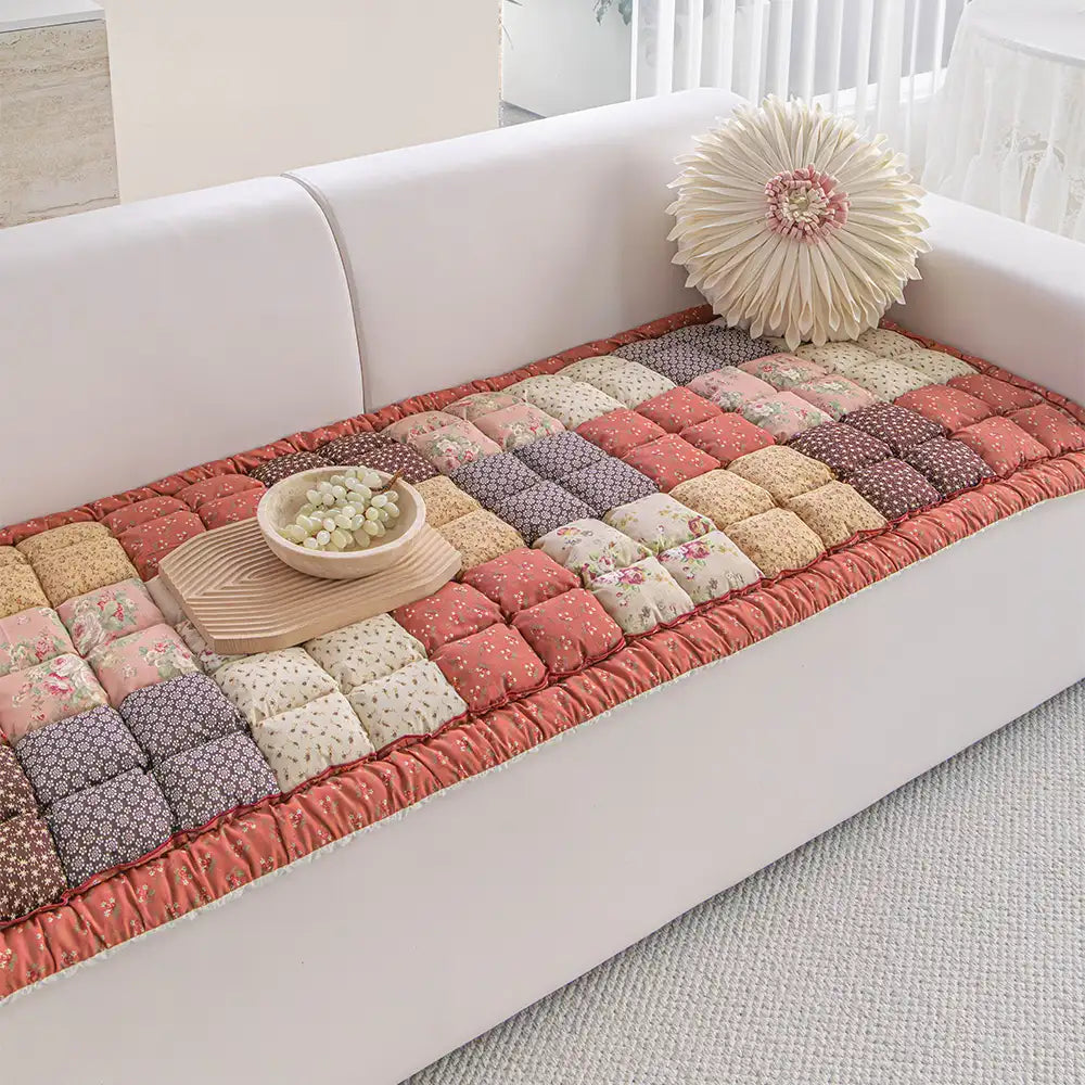 Handmade Vintage Floral Soft Stuffed Pet Mat Non-Slip Couch Cover