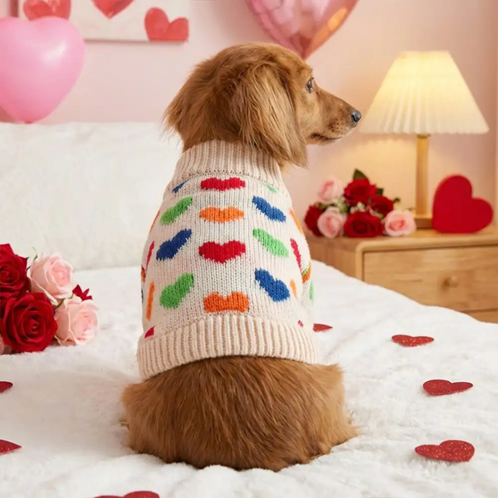 Heart Patterned Dachshund Dog Sweater