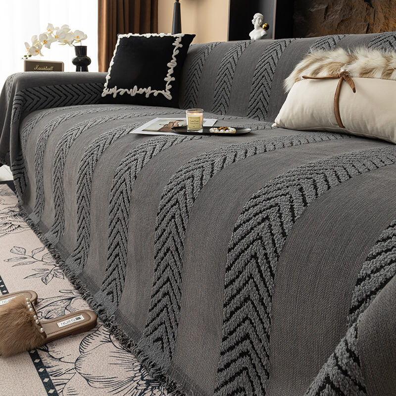 Herringbone Chenille Durable Throw Couch Cover with Seamless Pattern Stitching