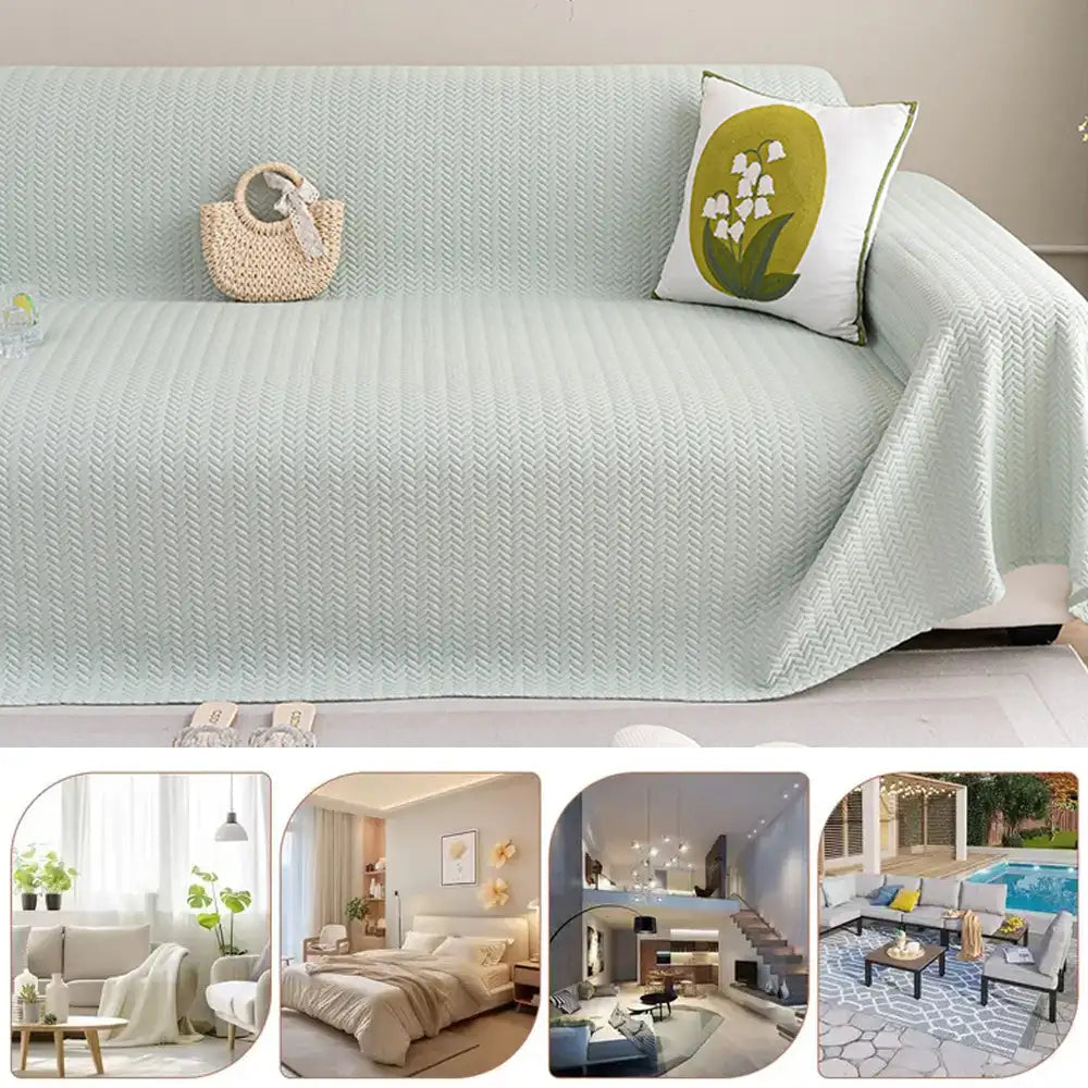 Herringbone Ice Silk Cooling Breathable Sofa Protector Washable Couch Cover