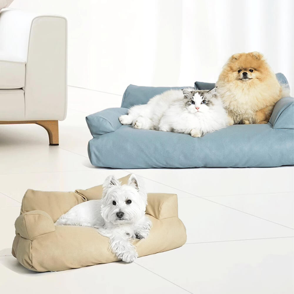Sofá-cama aconchegante para cães, couro sintético, anti-riscos e à prova d'água