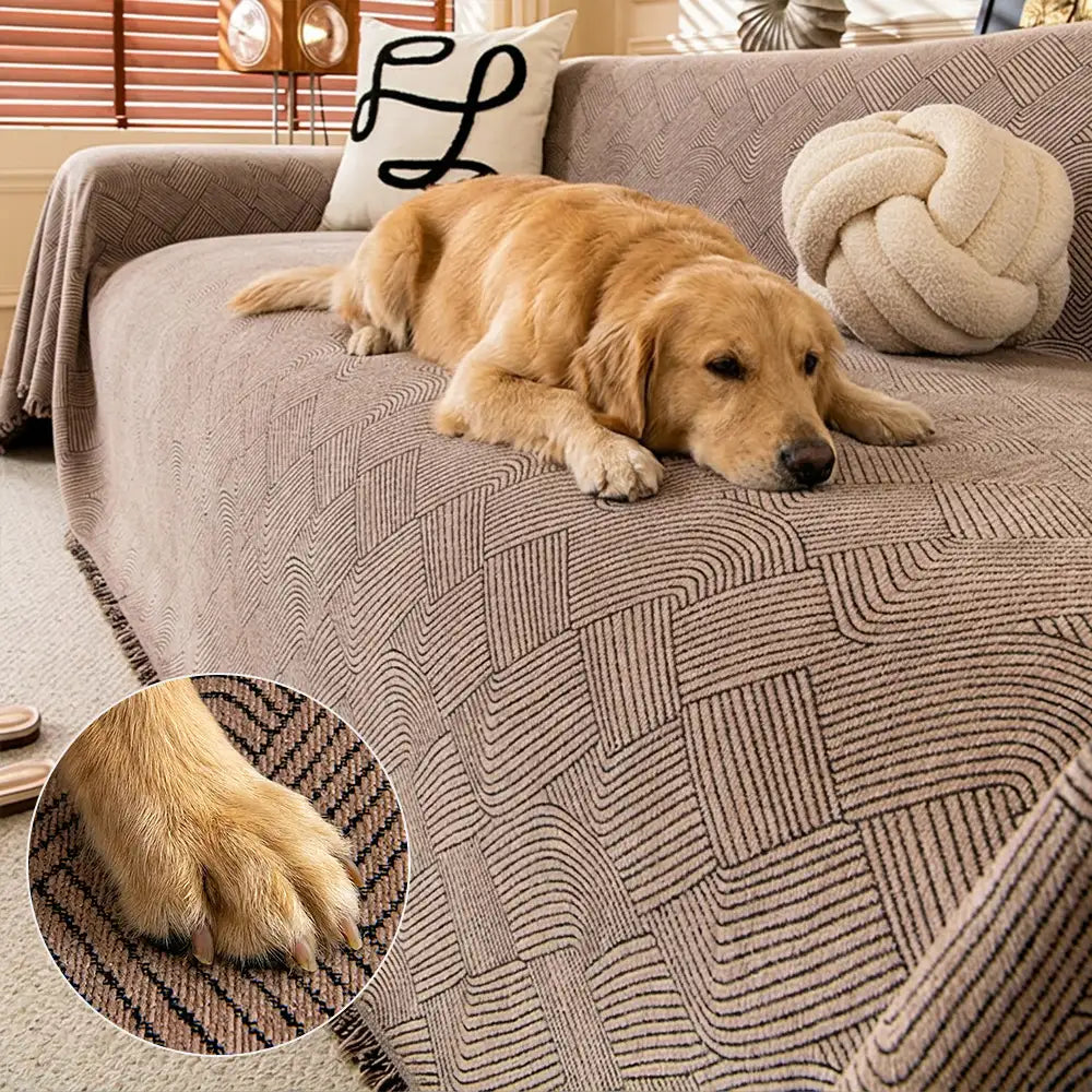 Linework Pattern Chenille Comfortable Scratch-Resistant Sofa Protection Couch Cover