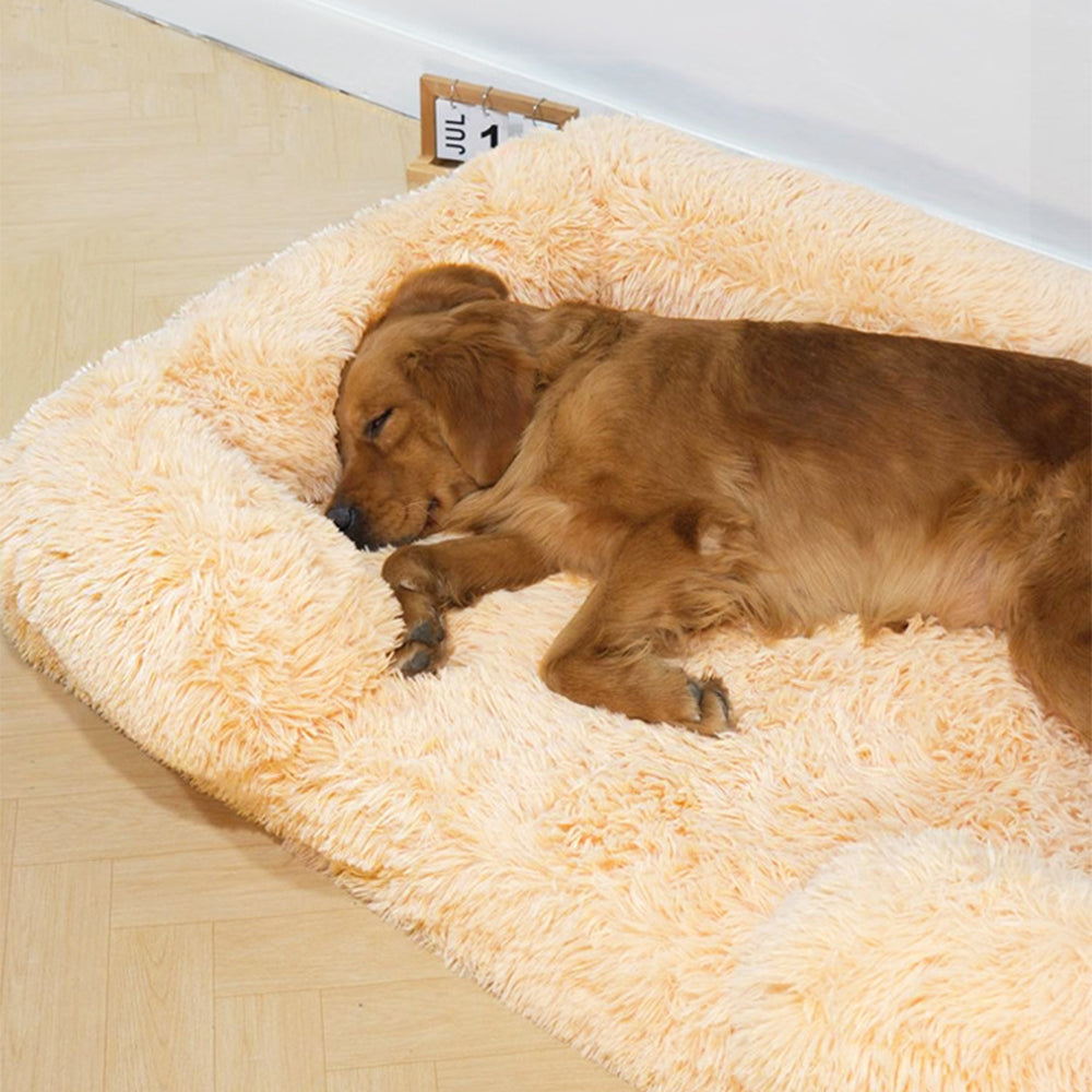 Long Plush - Square Surround Support Deep Sleep Dog Bed