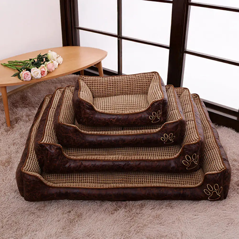 Luxury Faux Leather Soft Fleece Washable Dog Sofa Bed