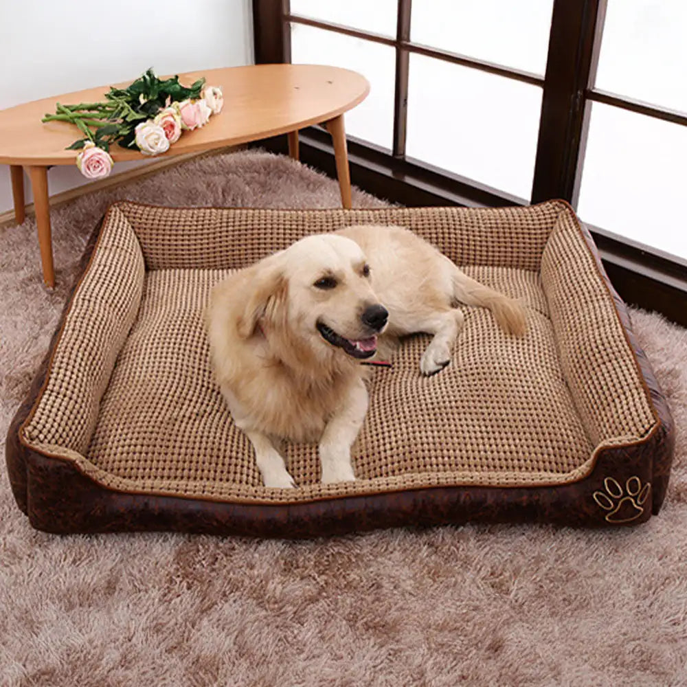 Luxury Faux Leather Soft Fleece Washable Dog Sofa Bed