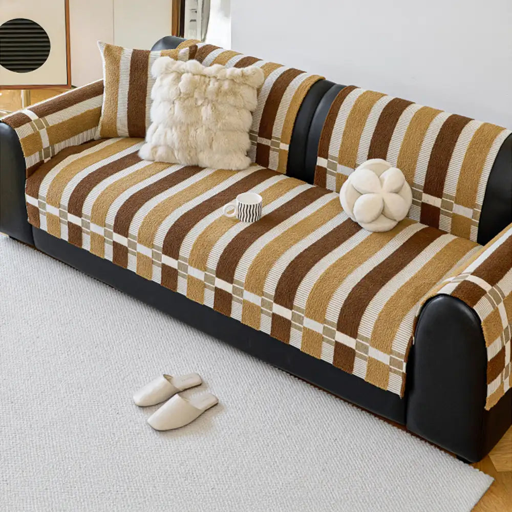 Chenille Art Corrugated Breatable No-Slip Couch Cover Coach