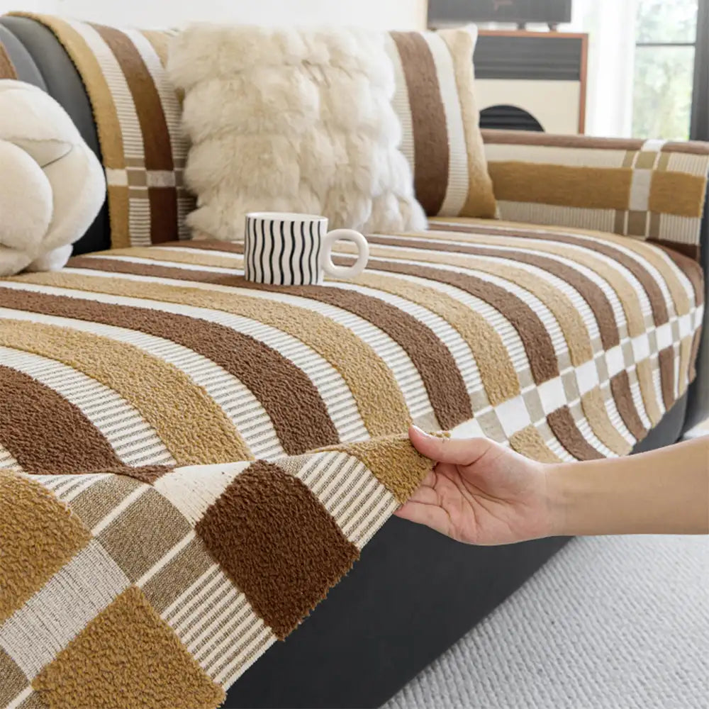 Chenille Art Corrugated Breatable No-Slip Couch Cover Coach