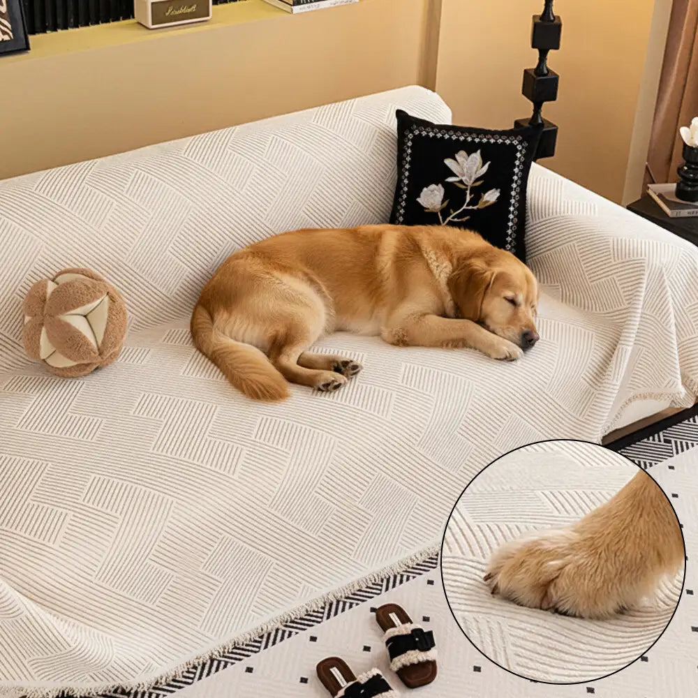 Modern Stripe Chenille Scratch-Resistant Sofa Protector Couch Cover