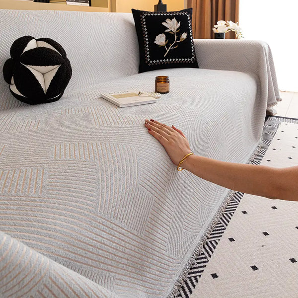 Modern Stripe Chenille Scratch-Resistant Sofa Protector Couch Cover