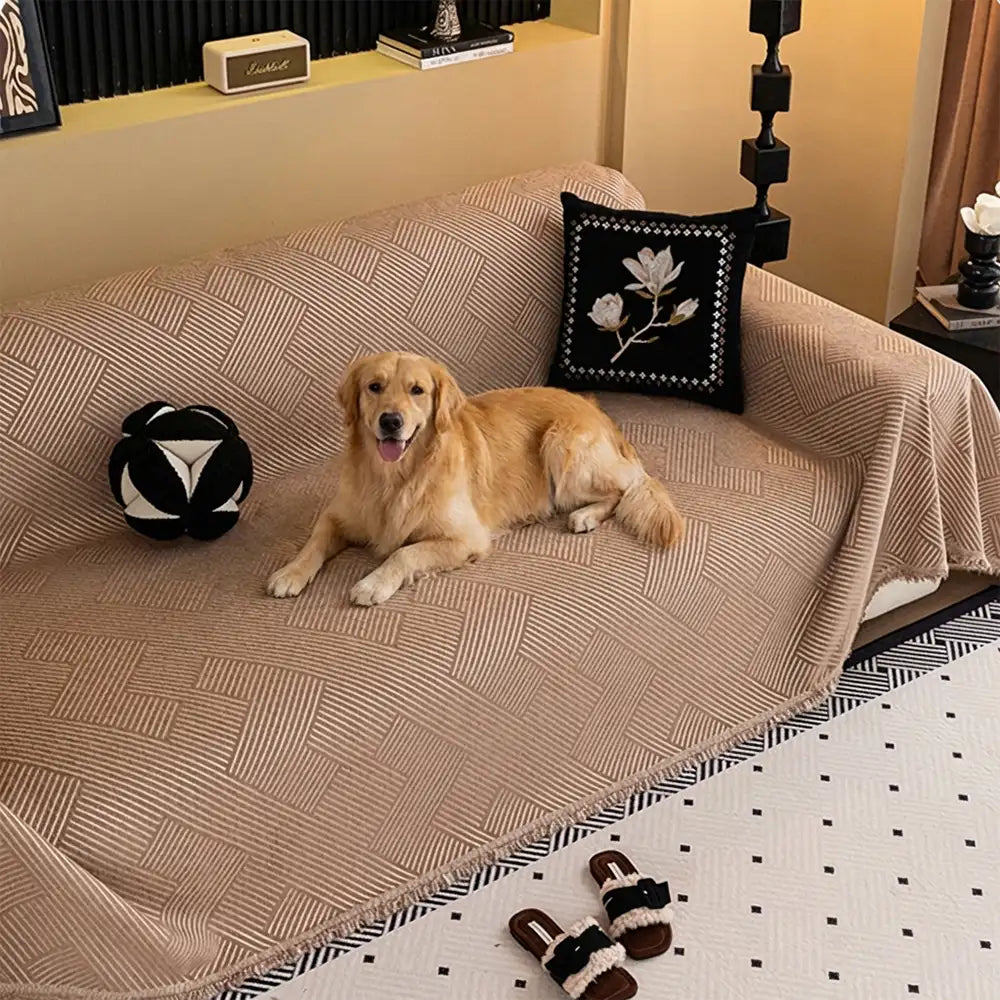 Modern Stripe Chenille Scratch-Resistant Sofa Protector Couch Cover