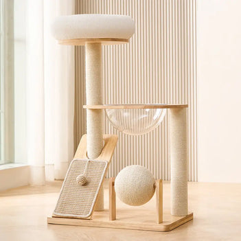 Modern Wooden Multi-Functional Play And Scratching Cat Tree with Space Capsule