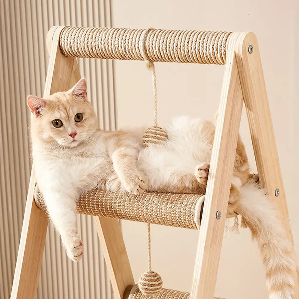 Multi-Cat Family Hammock-Style Wooden Cat Tree - 3 in 1