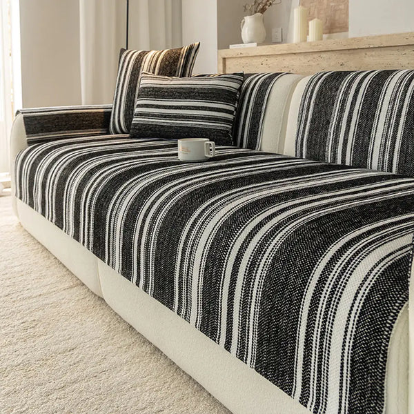 Natural Stripe Chenille Thickend Sofa Protection Washable Non-Slip Couch Cover