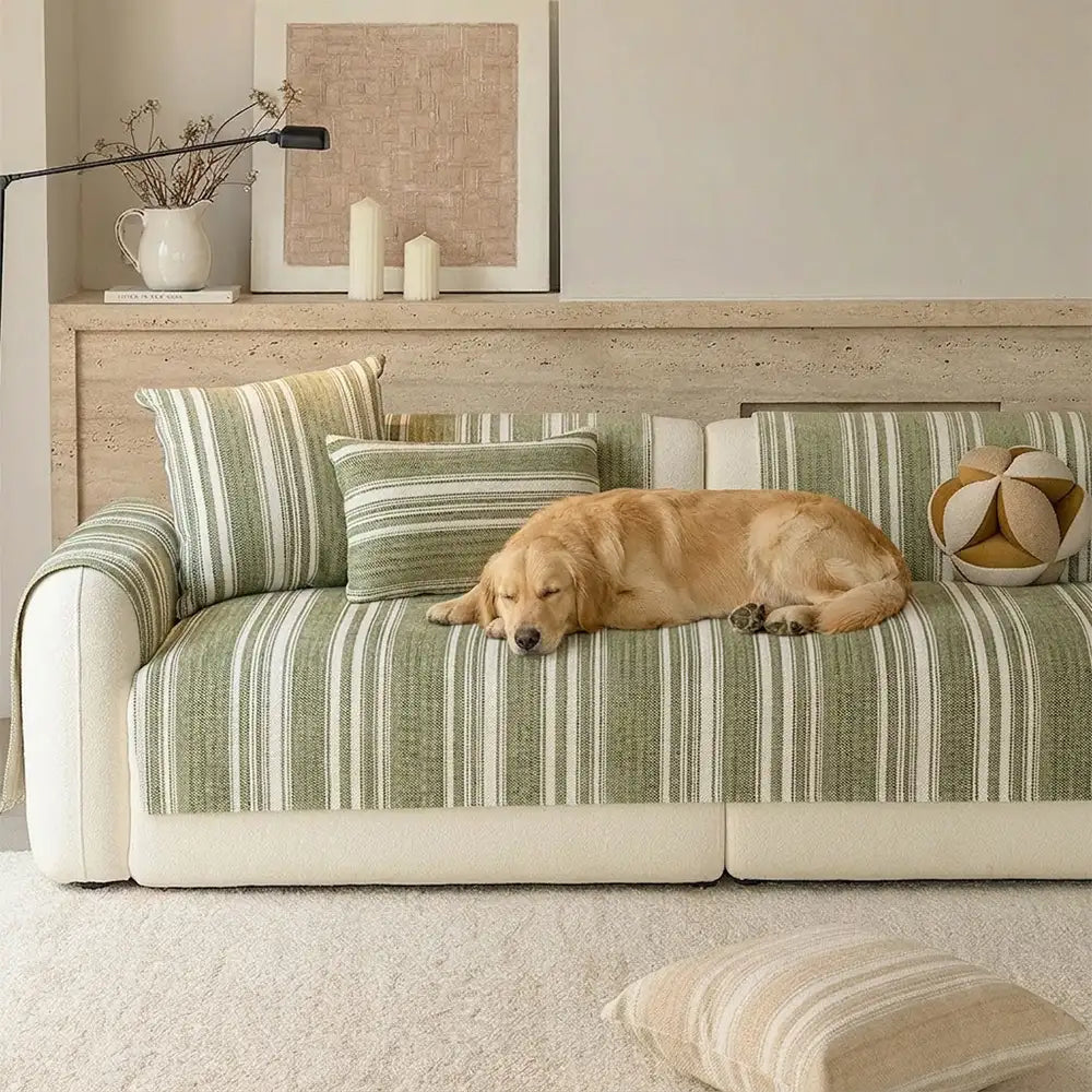 Natural Stripe Chenille Thickend Sofa Protection Washable Non-Slip Couch Cover