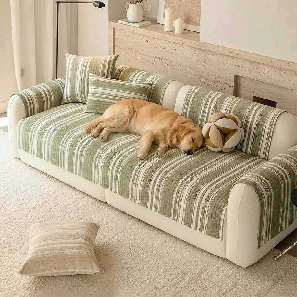 Natural Stripe Chenille Thickend Sofa Protection Washable Non-Slip Couch Cover