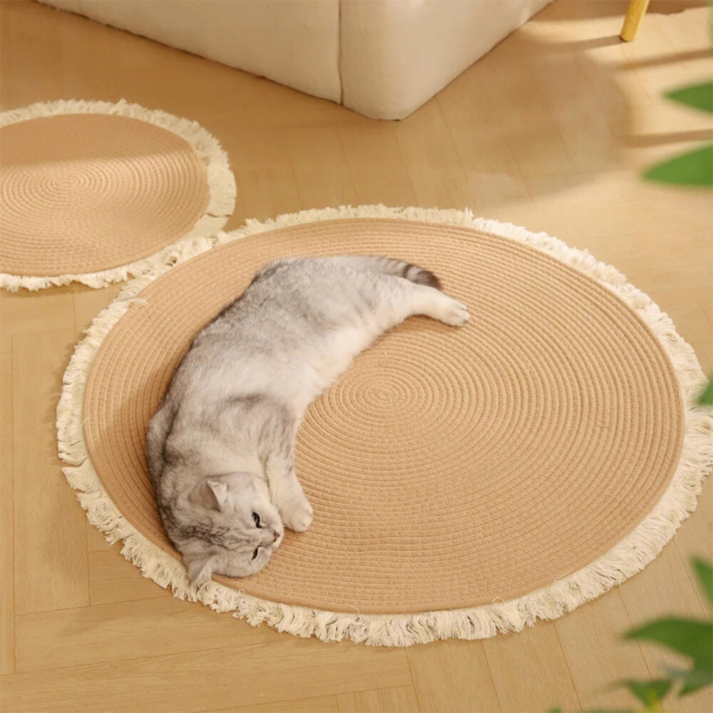 Scratchable Rugs Nordic Handwoven Durable Cat Scratch Mat Rug with Fringe - FUNNYFUZZY