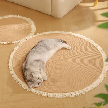 Nordic Handwoven Durable Cat Scratch Mat Rug with Fringe