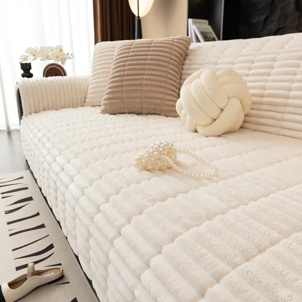 One-Piece Cozy Flannel Sofa Protection Non-Slip Couch Cover