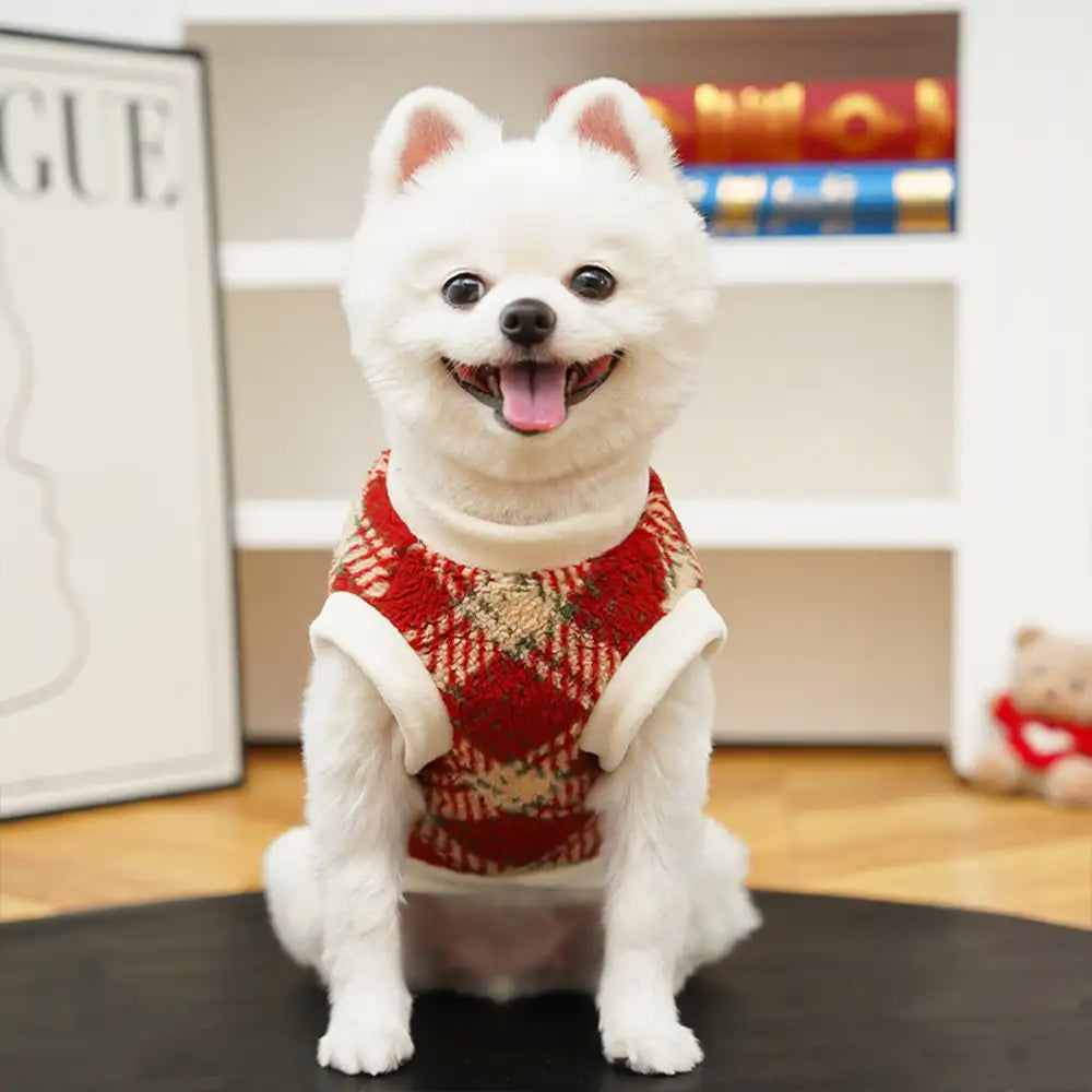 Plaid Comfortable Warm Plush Dog Sweater Suitable For All Breeds of Dogs