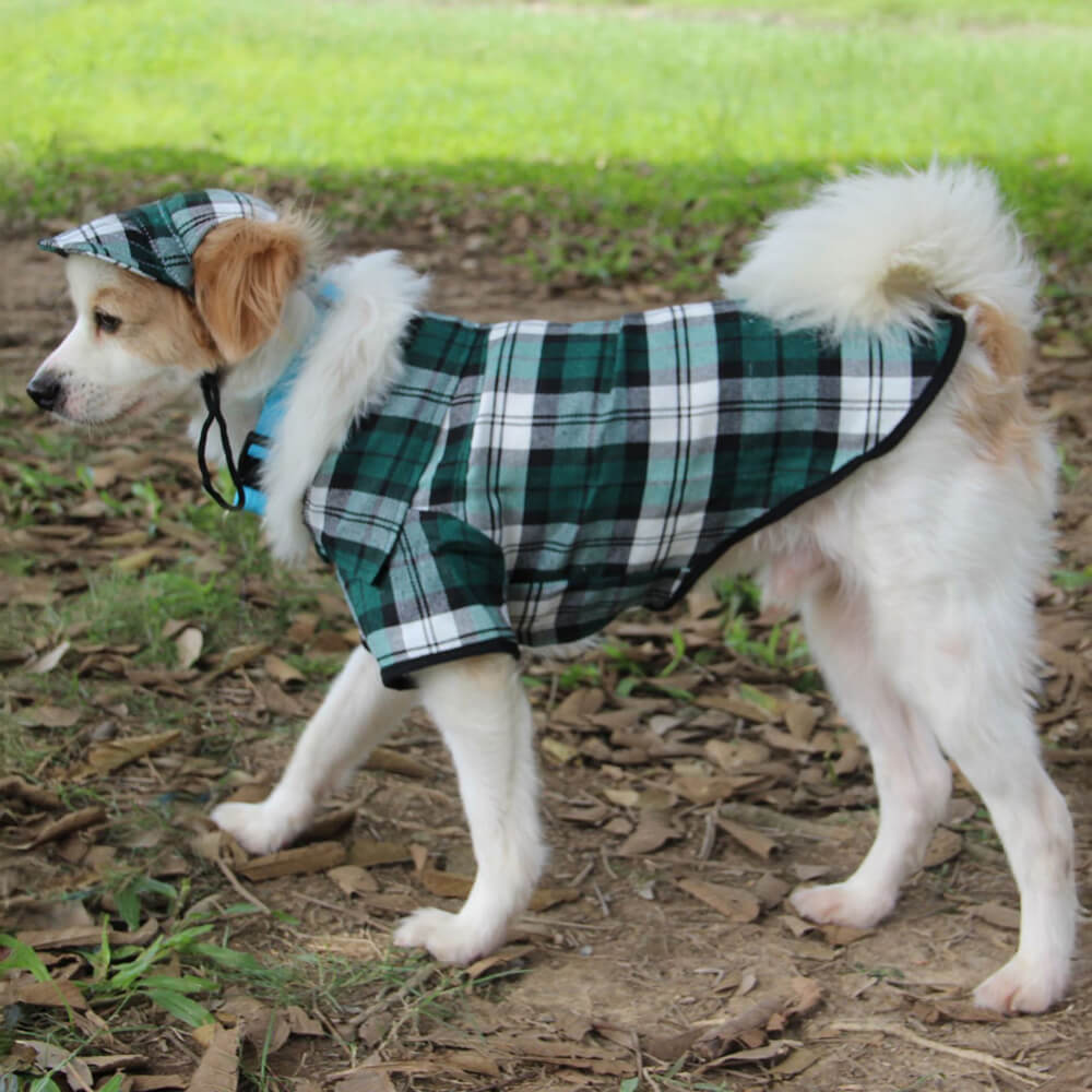 Plaid Oxford Sun Protection Adjustable Dog Hat & Coat Set