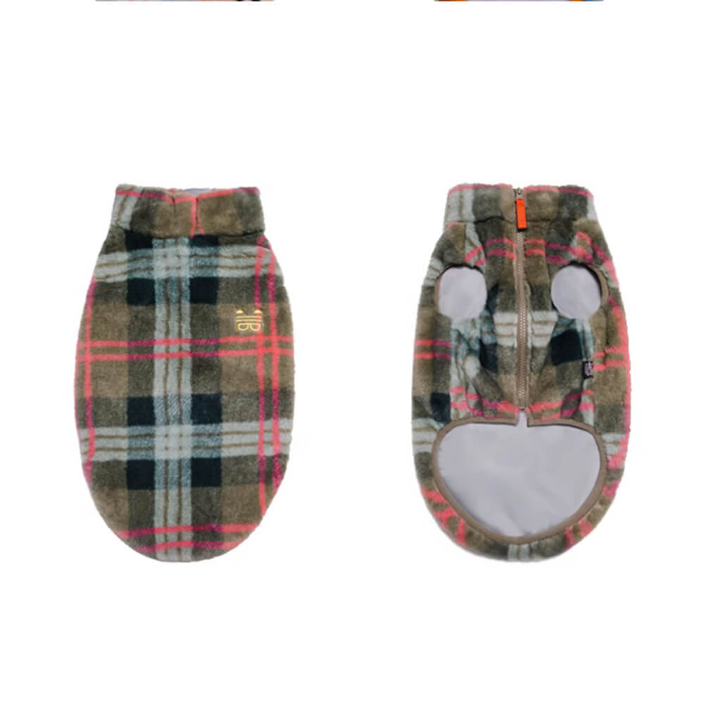 Plaid Skin-Friendly Fleece Embroidery with Leash Opening Dog Jacket