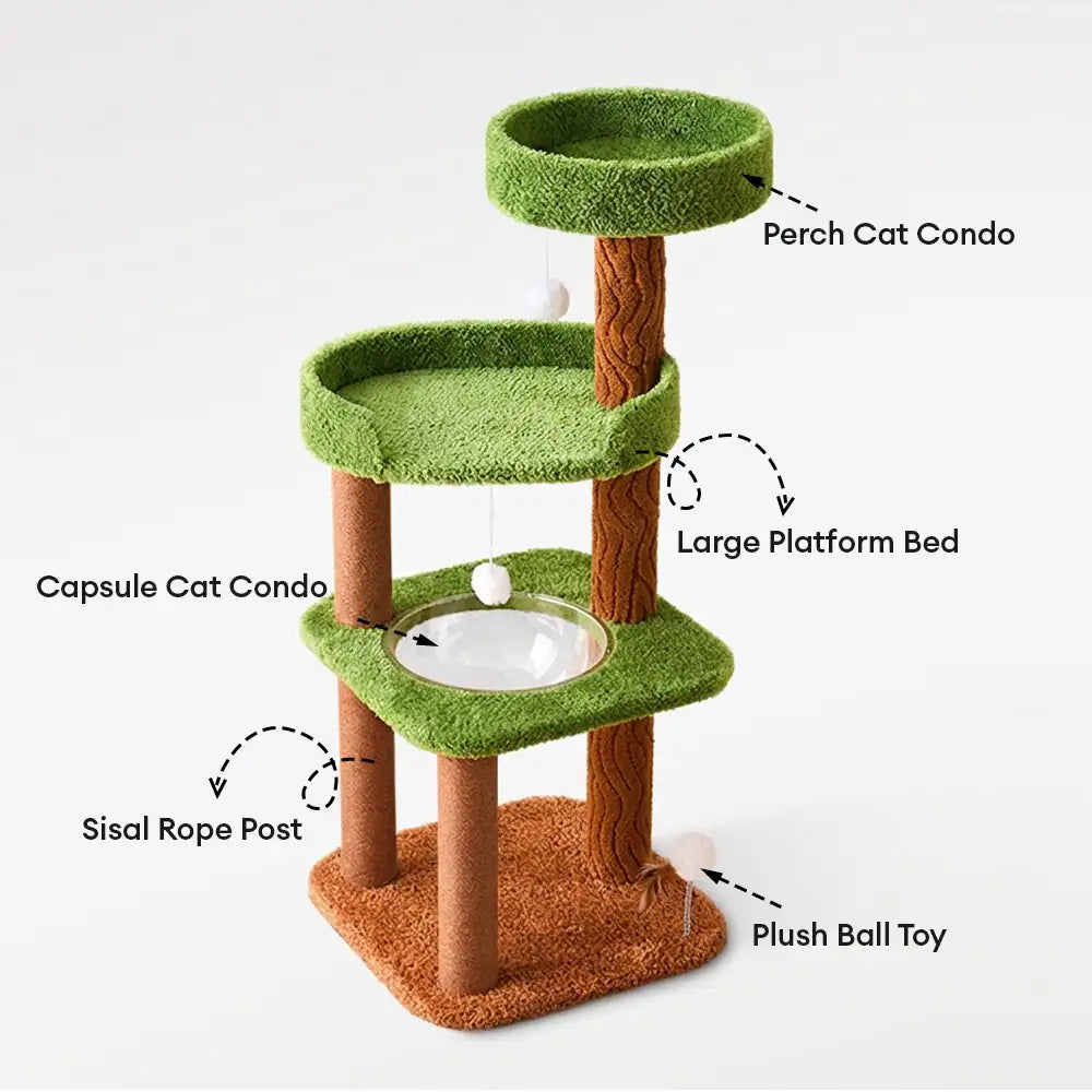 Playful Multi-Level Plush Activity Center  Cat Tree with Space Capsule