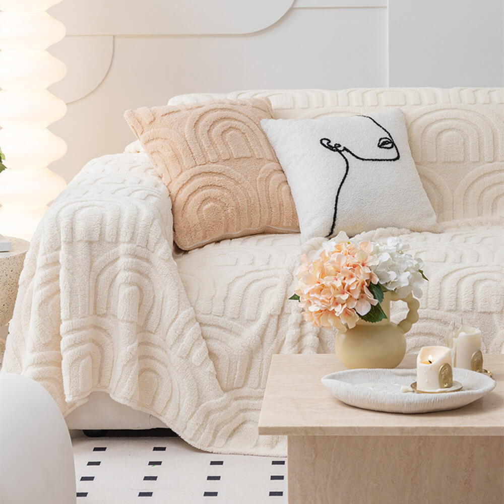 Plush Arch Pattern Modern Dual-Use Throw Blanket Couch Cover